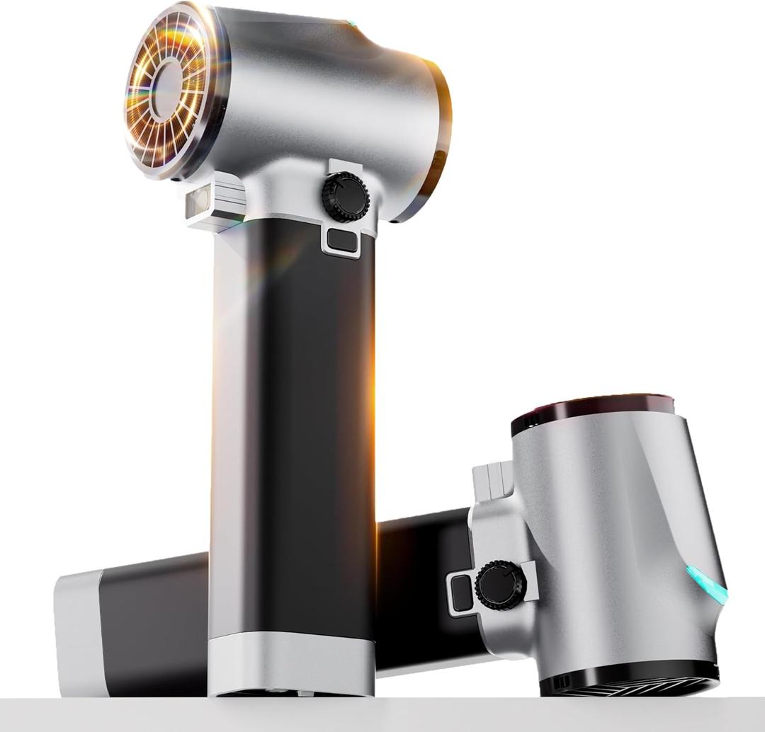 Oley Turbo Dryer Blower for Car,220MPH/3.1LB Thrust Car Dryer Air Blower-750W Brushless Motor,Infinitely Variable Speed,COB Lights&Silicone Grip|Lightweight Leaf Blower - for Car,Patio (Black White)