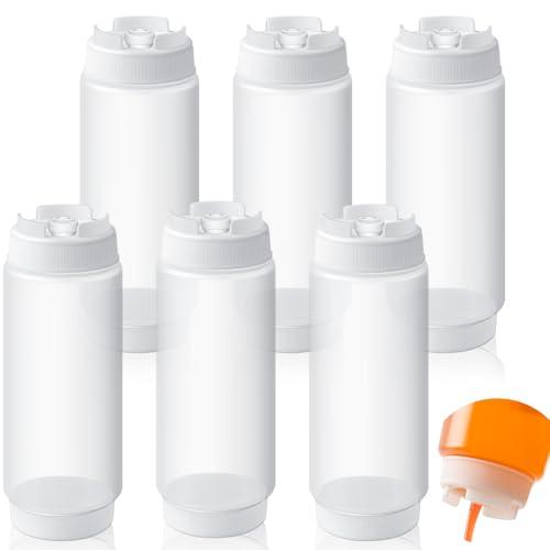 Singhoow 6 Pcs 24 oz Condiment Squeeze Bottles Restaurant Plastic Sauces Squeeze Ketchup Dispenser Inverted Refillable Large Clear Dressing Bottles for Restaurant Kitchen Catering