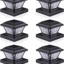 Solar Post Cap Lights, Warm White/RGB Automatic Cycling/Fixed RGB Color, 9 Colors to Choose, 20 Lumens Fence Post Solar Lights for 3.6x3.6 4x4 4.5x4.5 5x5 Wooden/Vinyl Posts, Black 6 Pack