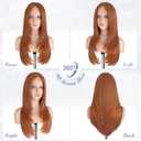 Haloo Copper Wig with Curtain Bangs - Lace Front Hairline Middle Part Long Layered Natural Looking Straight Synthetic Hair Wigs for Women Daily Party, 24 Inch Copper Red