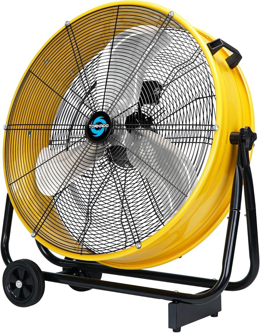 Tornado 24" Metal Drum Fan - High Velocity, 7700 CFM, 3-Speed, Heavy Duty for Industrial & Commercial Use, 1/3 HP Motor, 8 FT Cord, ETL Listed (24 Inch Yellow)