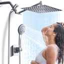Premium Rainfall Shower Head High Pressure with Handheld Spray Combo, 10" Square Rain Shower System, Anti-Clog Nozzles, 304 Stainless Steel & Brass, Flexible Extension Arm, Showerhead for Bathroom