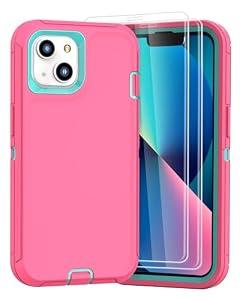 XINLINE Compatible with iPhone 13 Case [2 Screen Protectors ] Military Grade Full Body Cover, Heavy Duty Shockproof Drop Proof Protection Case 6.1"(Pink Blue)