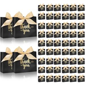 60Pack Small Thank You Gift Bags, 4.5x1.8x3.9 Inches Black Mini Gift Bags with Ribbon Wedding Candy Favor Boxes Birthday Party Favor Bags for Baby Shower Anniversary