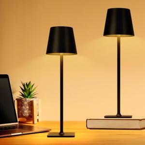 Cordless Table Lamps - Touch Battery Operated Lights with 4000mAh, Wireless Bottle Lamp for Home Office, Bedroom, Stepless Dimming 3 Colors, Set of 2 (Black)