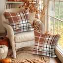 Fall 20x20 Throw Pillow Covers Set of 2, Watercolor Brown, Grey and White Checkered Decorative Holiday Pillow Case 20 x 20 Autumn Cushion Covers Pillowcase for Indoor Home Bedroom Sofa Decor