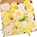 Artificial Flower Combo Flowers Exquisite Yellow Flower Box Set for DIY Bouquets Centerpieces Floral Arrangements, Multi Use Wedding Party Home Decorations Faux FlowersYellow & Peach