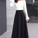 ebossy Women's Vintage High Waist Wool Blend Plaid A-Line Long Maxi Skirt with Pocket (Black, S)