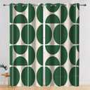 Green and Beige Modern Geometric Blackout Curtains, Mid Century Retro Abstract Curtains for Bedroom, Boho Unique Semi Circle Pattern Insulated Shading Room Window Drapes 2 Panels Set, 52Wx84L