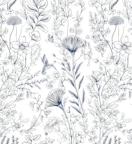 CiCiwind Peel and Stick Wallpaper Blue and White Floral Wall Paper Boho Self Adhesive Removable Contact Paper Bedroom Bathroom Living Room Papel Tapiz para Pared 17.3" × 78.7" 3Pack