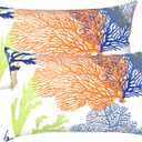 LVTXIII Outdoor/Indoor Lumbar Pillow Covers, Patio Fade Resistant Lumbar Pillow Cases ONLY, Tropical Lumbar Cushion Covers for Home and Garden Furniture Decor,12 x 20, Pack of 2, Coral Multi