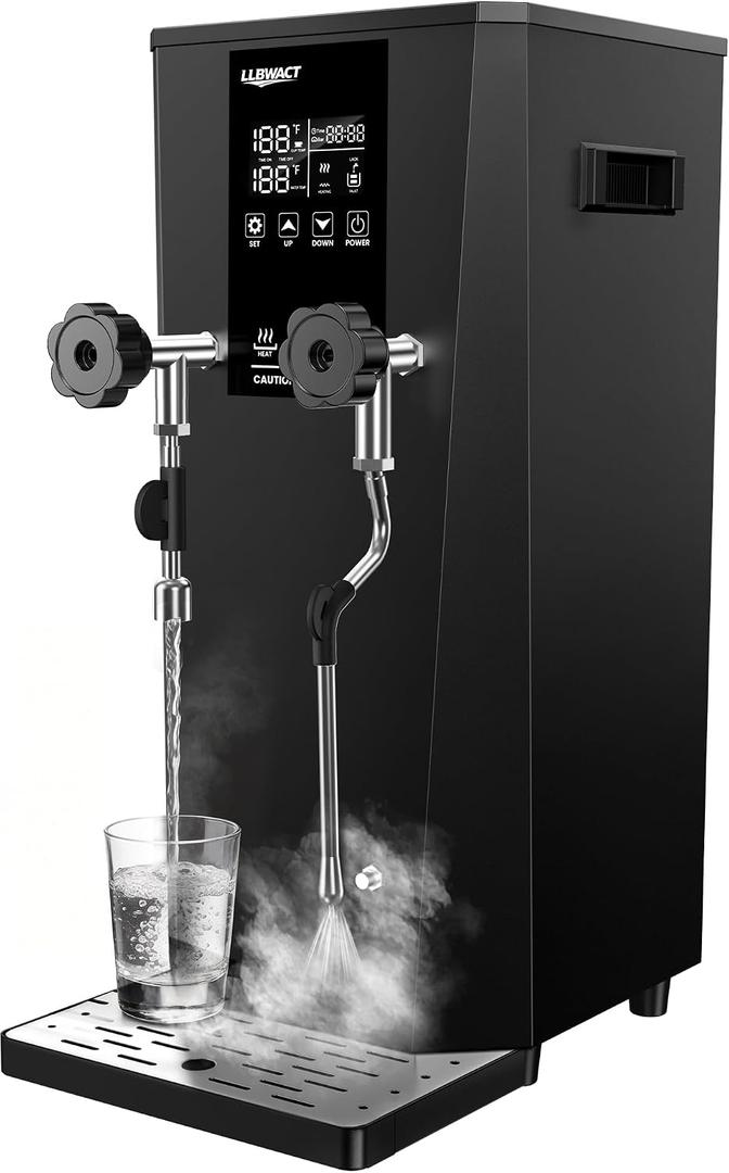 Commercial Steam Milk Frother,1.6Bar Fast Frothing in 15s,2000W 8L Boiler for Continuous Use, Temp Probe, Triple Safety, 3-in-1 Hot Water & Steam with LED Display for Coffee Shops& Restaurant