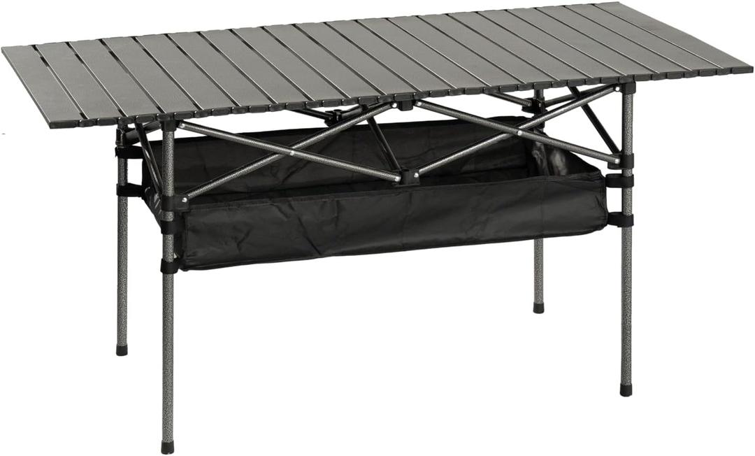 Outdoor Folding Table, 7.93LBS Ultralight Camping Table with Built-in Storage & Carry Bag, 225LBS Heavy Duty Aluminum Tabletop Carbon Steel Frame for Camping, Picnic, Beach, BBQ, 47.24"L x 21.65"W x 25.2"H