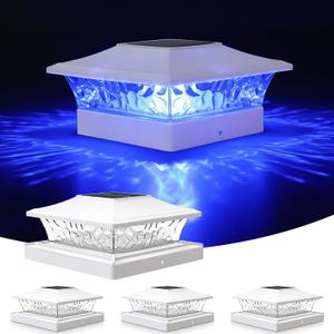 VOLISUN Solar Post Cap Light 4Pack White: RGB Color Changing - Fence Post Lights Solar Outdoor Waterproof for 4x4 x5 x6 WoodenVinyl Post