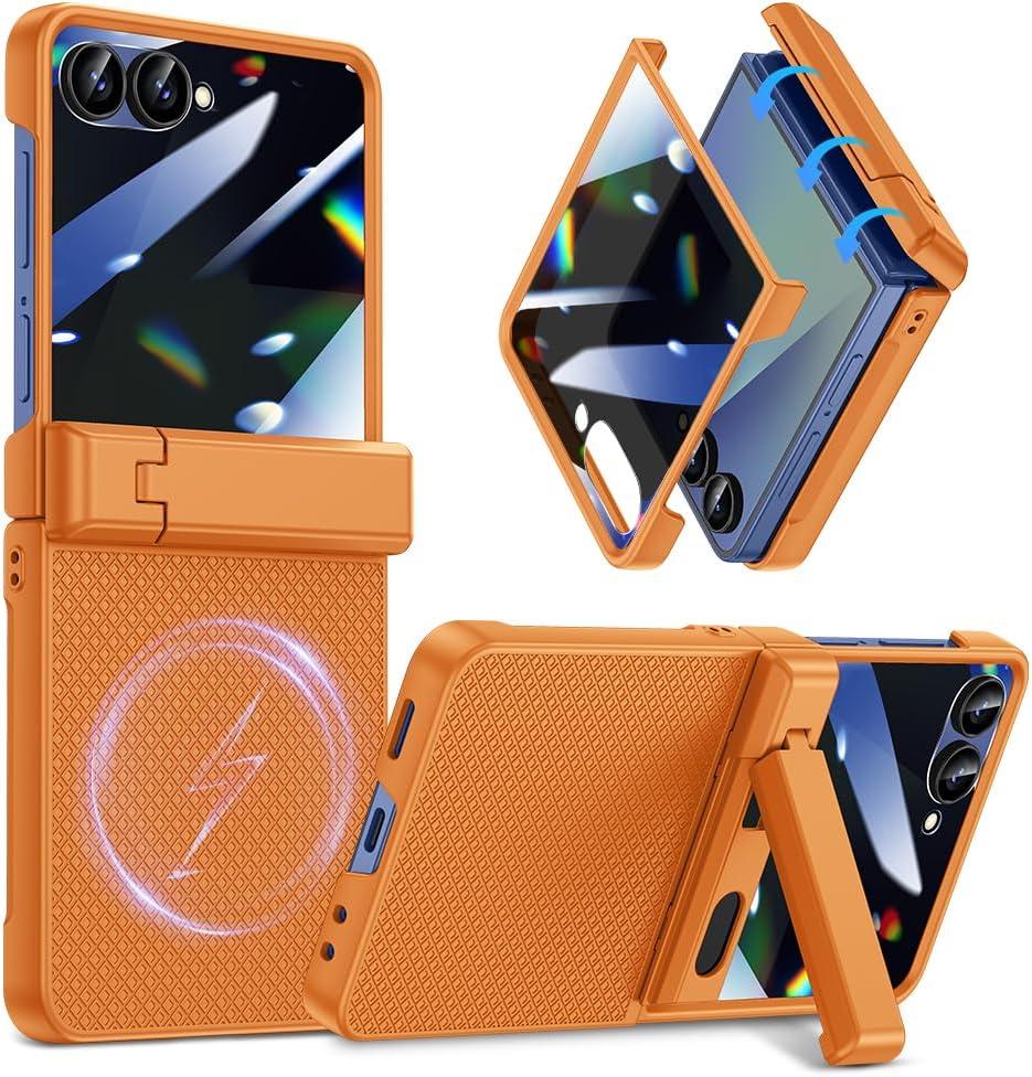 Magnetic for Samsung Galaxy Z Flip 7 Case with Hidden Kickstand, Orange