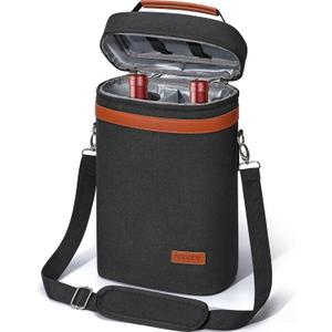 2 Bottle Wine Bag Wine Cooler Carrier Wine Gift Tote Bag, Leakproof & Insulated Bottle Bags for Travel, BYOB, Beach, Dinner, Party, Christmas Gifts for Wines Lovers Women Men - Black