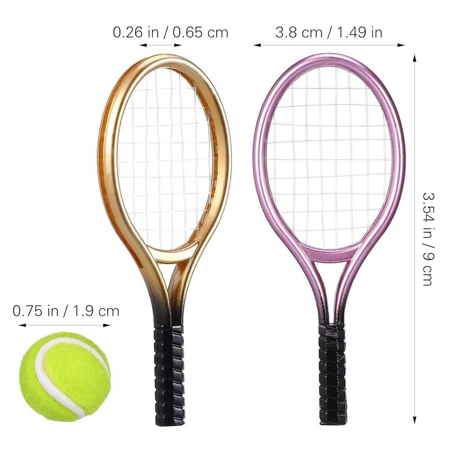 6sets Mini Tennis with Prop Miniature Ball and Random Rackets Accessory Sports Doll Balls Equipment Garden of Topper Kit Fairy Decorative Model House for Decoration