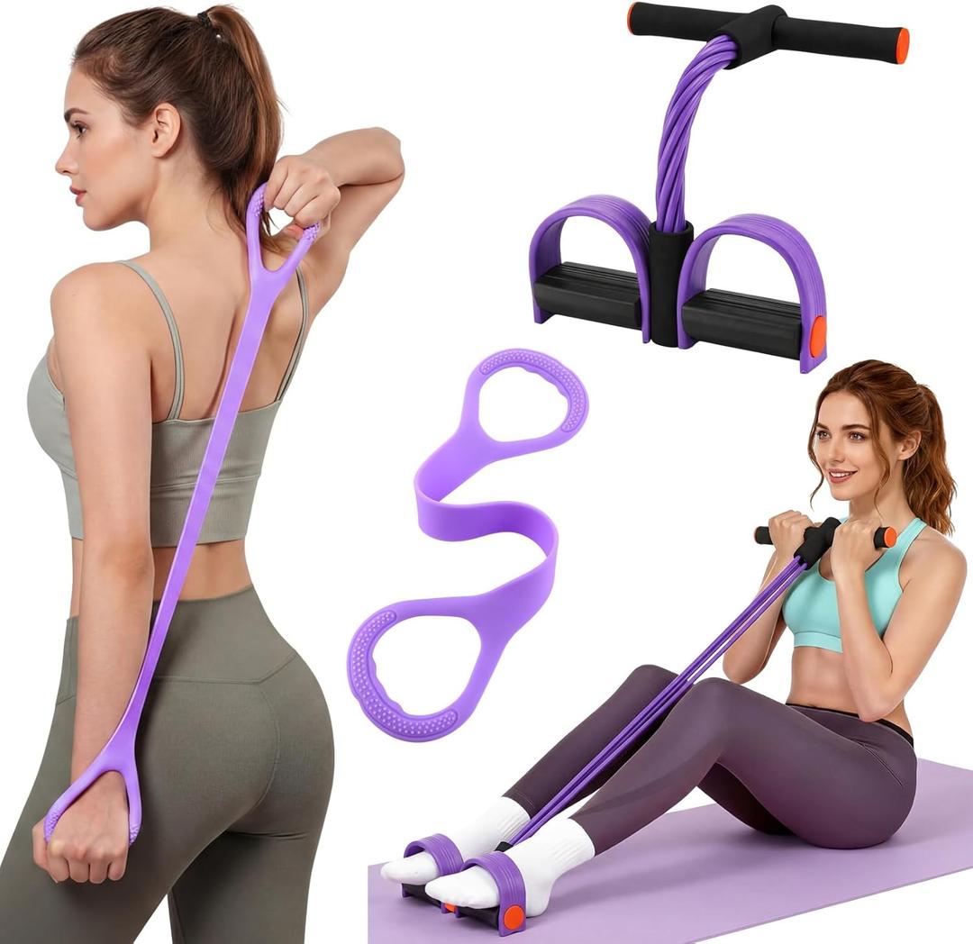 2 Pcs Fitness Resistance Bands 6 Tube Pedal Resistance Bands with Handles 8 Shaped Training Elastic Ropes Multifunction Tension Ropes for Waist Arm Shoulder Leg Back Home Workout (Purple)