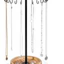 Rotating Necklace Holder, Necklace Organizer Tree Stand with 24 Hooks, Jewelry Necklace Display Stand, Wooden & Metal, Tall Spinning for Vendors Retail, Craft Show, Gift for Women, Vintage Black