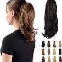 Sofeiyan 13" Ponytail Extension Long Curly Ponytail Clip in Claw Hair Extension Natural Looking Synthetic Hairpiece for Women, Darkest Brown Tend to Black
