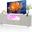 HOUAGI TV Stand for 55 Inch TVs, Modern LED Entertainment Center with Storage Cabinet and Open Shelf Console Table Storage Desk,TV Console Table for Living Room,Bedroom,White