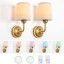 HEQIQEH Vintage Gooseneck Battery Operated Wall Sconce Light Fixture Set of 2 with Remote Control, Flared Funnel Linen Fabric Shade Dimmable Nightstand Lamps for Bedside Bedroom Living Room Lounge