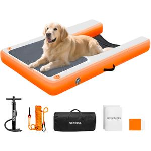 Inflatable Dog Water Ramp, Non-Slip Floating Dock Ladder for Pools, Boats & Lakes, Pool Ramp for Dogs Up to 200 Pounds, Orange