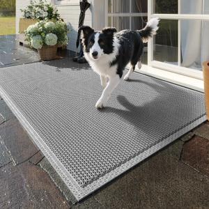 Front Door Mat 24''x36'', Drainage Heavy Duty Dirt Trapping Non-Slip Doormats, Outdoor Rubber Floor Mats, Restaurant Commercial Kitchen Industral Pool Entrance Bar Wet Area, Grey