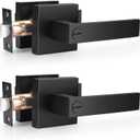 Probrico 2 Pack| Square Privacy Door Levers Matte Black Bed Bath Door Handles, Keyless Interior Door Lockset Heavy Duty Leversets for Left or Right Handed Doors