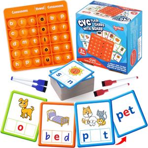 Torlam CVC Word games Phonics Games Sight Words Flash Cards, Spelling Reading Learning Flashcards, Speech Therapy Toy Preschool Kindergarten Classroom Learning Activities Must Have Homeschool Supplies