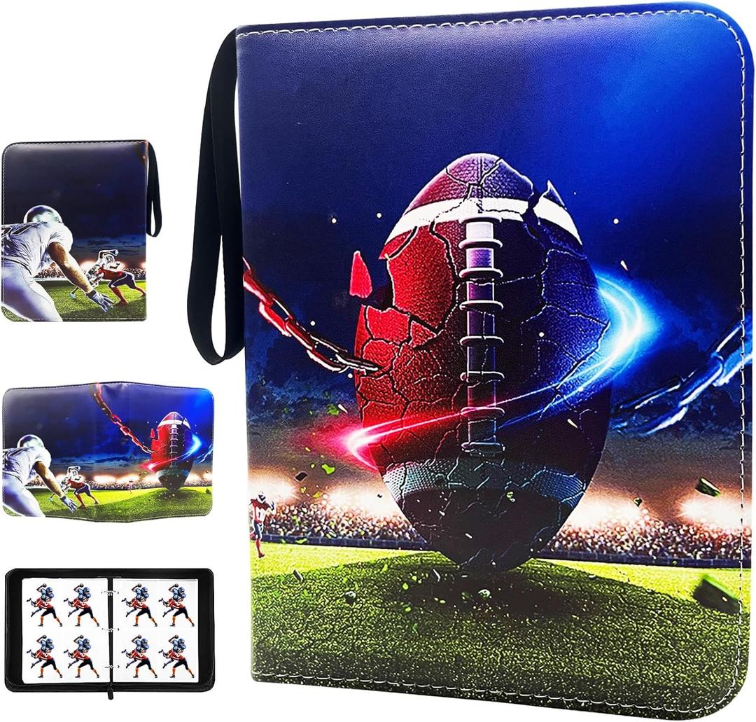 400 Cards Football Card Binder, 4-Pocket Card Collections Trading Card Binder 50 Pages Double-Sided Cards Holder with Zipper 3-Ring Card Album for Sports Football Card Sleeves Protectors