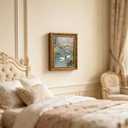 Vintage Gold Framed Swan Wall Art, White Swan Couple in Romantic Flowers Lake Scene Wall Decor, Classical Pink Floral Lake Animal Oil Poster, Spring Summer Nature Artwork for Living Room Bedroom, 24"Lx16"W