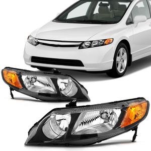 SCITOO Headlight Assembly Fit for Honda Civic 2006-2011 Pair Headlamps OE:33151SNAA02