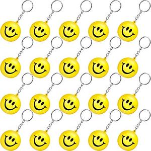 Blulu 20 Pack Smile Stress Balls Keychains Mini Foam Ball Keychains Yellow Stress Relief Gifts for Party Favors, School Carnival Reward, Birthday Party Supplies, Goodie Bag Stuffers