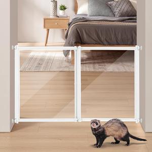 beeNbkks Clear Ferret Gate, Small Pet Barrier for Doorways Hallways Stairs Kitchen, Pressure Mounted Safety Pet Gate for Small Dogs Cats, Fit 22" to 39" Wide Opening, 24" Tall Step Over, Indoor Use