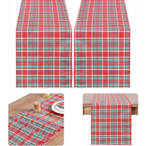 B-COOL Checkered Table Runner Fabric - Rectangle 13x108 Inch Classic Gingham Buffalo Plaid Table Cloth for Indoor Outdoor Use Table Cover for Kitchen BBQs Christmas Parties,2 Packs