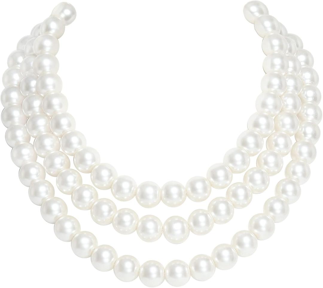 BABEYOND Round Imitation Pearl Necklace Vintage Multi Strands Necklace 20s Flapper Necklace for Party