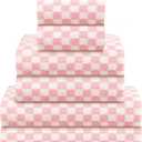Kinlop 6 Pcs Checkered Bath Towels Set Coral Washcloth Soft Fleece Quick Dry Patterned Hand Towel for Bathroom Back to School Gym Spa Beach Accessories(Pink,Checkered)