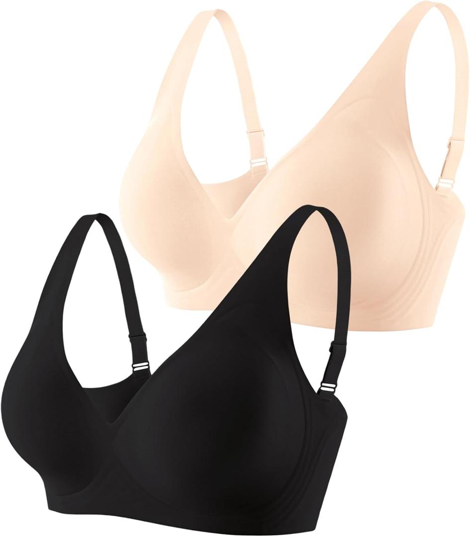 Gailife Deep V Wireless Jelly Push Up Bras for Women Plunge Bralette -BK/ND (XXXL)