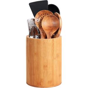 Bamboo Utensil Holder, Large Utensil Holders for Kitchen Counter, Bamboo Spoon and Chopstick Holder for Kitchen Decor, Flatware and Spatula Storage Organizer, for Countertop, Pantry and Bathroom