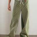 Womens Low Rise Wide Leg Striped Pants Jeans Boho Striped Drawstring Patchwork Denim Pants Trendy 2025 (Green, M)