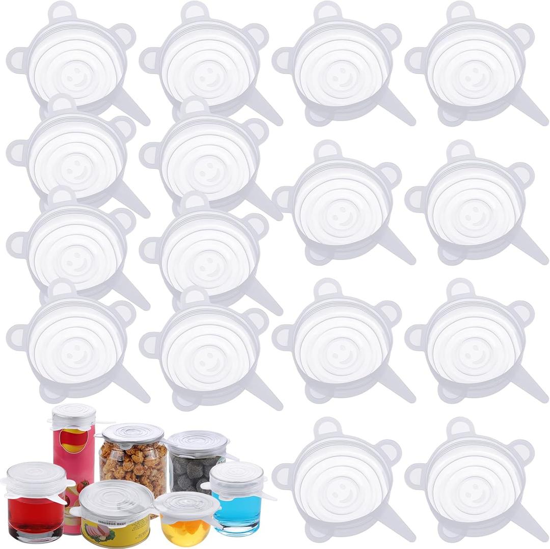 Patelai Silicone Stretch Lids 16 Pieces 2.6"-3.3" Microwave Cover for Food Round Reusable Silicone Lids for Bowls, Food Covers(White)