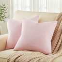 ZeeMart Rustic Cotton Linen Throw Pillow Covers Set of 2, 22x22 Inch Pink, Farmhouse Style Decorative Couch Pillow Cases Cushion Covers for Sofa Bed Living Room Home Decor