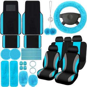 ROCEEI 47 Pcs Car Seat Cover Full Set Car Accessories for Front Rear Seat Fluffy Steering Wheel Cover Belt Automotive Floor Mats Air Conditioner Decoration Strip(Lake Blue) ROCEEI 47 Pcs Car Seat Cover Full Set Car Accessories for Front Rear Seat Fluffy Steering Wheel Cover Belt Automotive Floor Mats Air Conditioner Decoration Strip(Lake Blue)