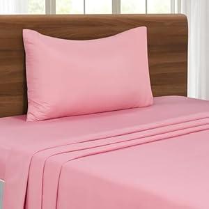 MALLONI HOME Twin Sheet Set - Double Brushed Microfiber Bedding Set, 3 Piece Deep Pocket Sheet - Ultra Soft, Easy-Fit, Wrinkle Free, Quick Dry, Easy Care - Rose 