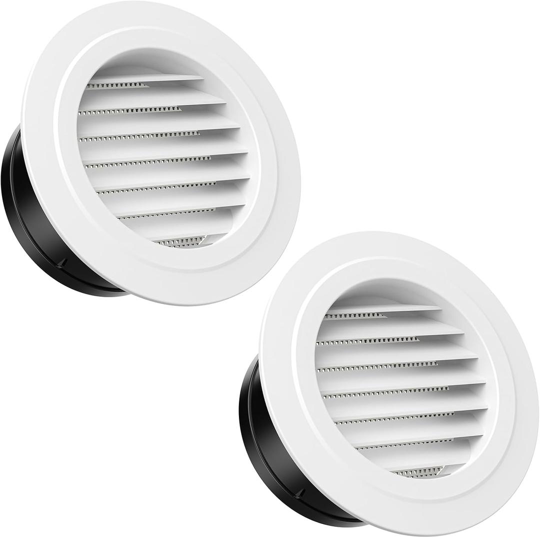 HG Power 6 inch Vent Cover, 2-Pack Soffit Vent, ABS Louver Soffit Exhaust Vent with Built-in Screen Mesh for Bathroom, Kitchen, Attic, Garage Ventilation, White - Opening Size5.71"