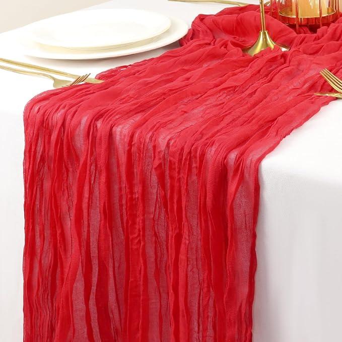 Red Cheesecloth Table Runner 2 Packs 10FT Cotton Gauze Table Runners 35x120 Inch Sheer Cheese Cloth Table Cover Gauze Table Runner Romantic Runners for Wedding Party Table Decorations  