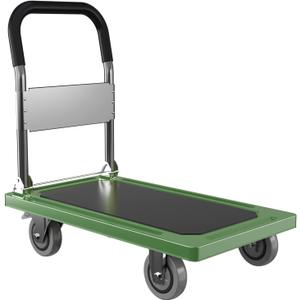 Upgraded Foldable Push Cart Dolly | 660 lbs. Capacity Moving Platform Hand Truck | Heavy Duty Space Saving Collapsible | Swivel Push Handle Flat Bed Wagon - Green