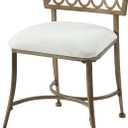Golden Bronze Low Back Vanity Stool Soft Linen Upholstery, Iron Frame, Padded Cushion Bathroom & Bedroom Accent Chair, 17.75" H x 15.88" W x 17.13" D