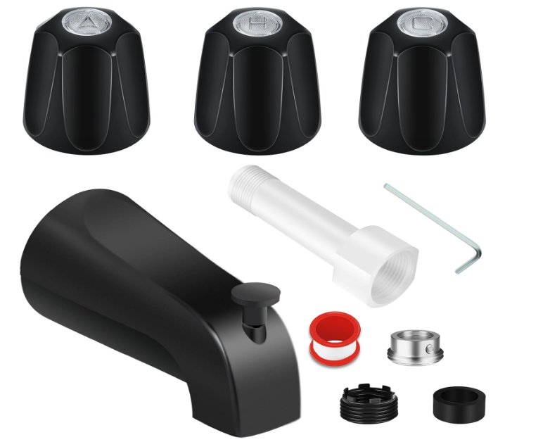 Tub Shower Trim Kit, Matte Black 3 Piece Shower Knob and Bath Tub Spout, for Price/Pfister Verve 3 Handles and Tub Shower Faucet, for 1/2'' Pipe MALE Thread Connection, 3/4'' IPS Pipe Inside Thread